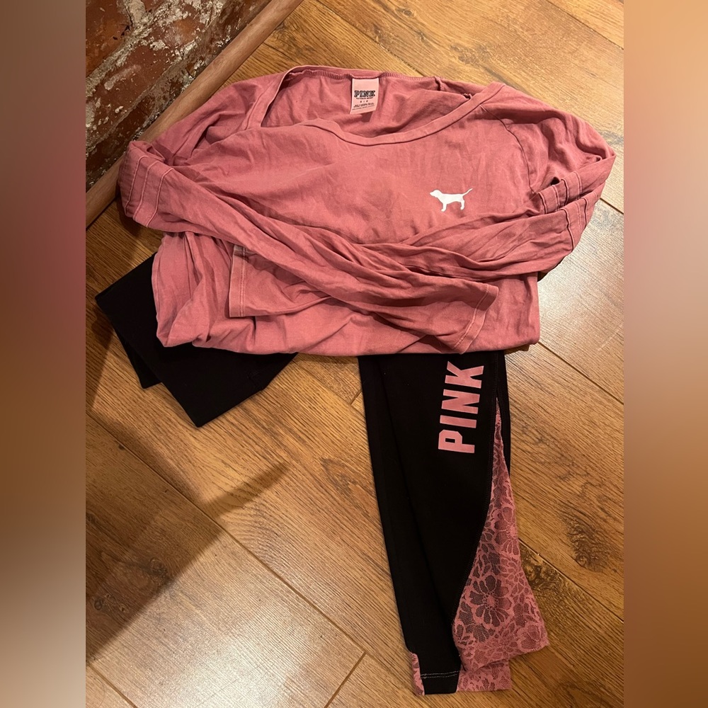 Pink Victoria Secret Leggings Lace set